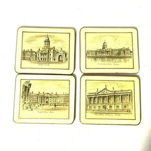 Vtg Lady Clare Set Of 4 Dublin Coasters College Castle Gilded Edge Felt Backed